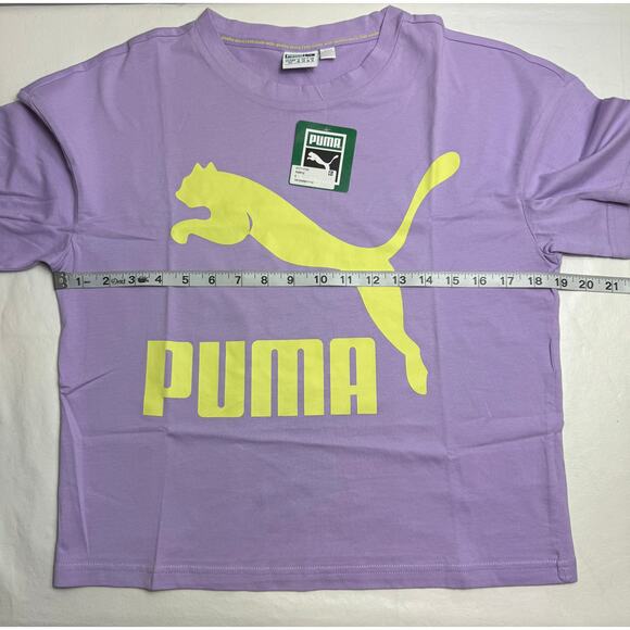 New Puma Women's Classics Logo Tee Solid Purple Rose Size S - Picture 9 of 9
